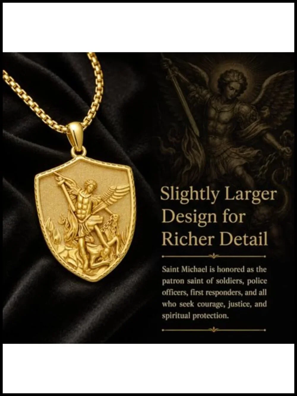 St Michael 14K Gold Plated Catholic Pendant Necklace Religious Amulet